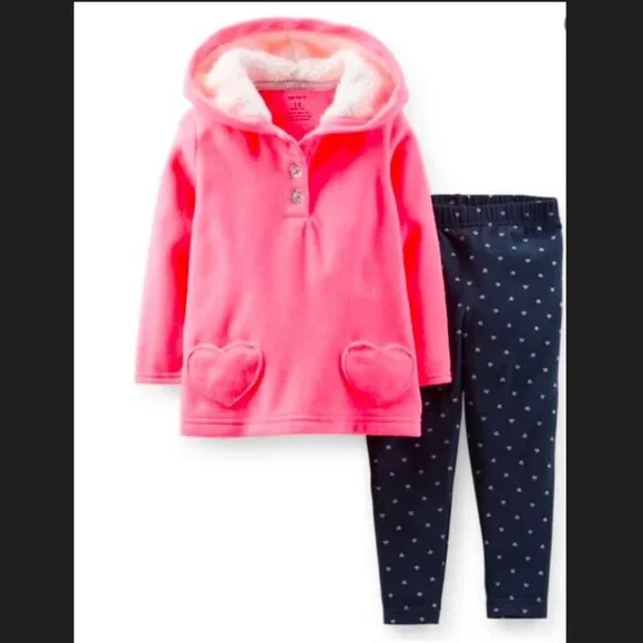 NWT Carter's Baby Girl's 2-PC Cardigan Leggings Set Hood Glittery Hearts… - Picture 7 of 7